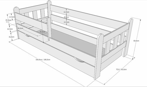 Postel Silvia 180/80 cm - bílá + šuplík