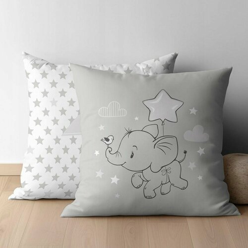 Dětský potah na polštář 40x40 cm / Little Star Sloník / šedá