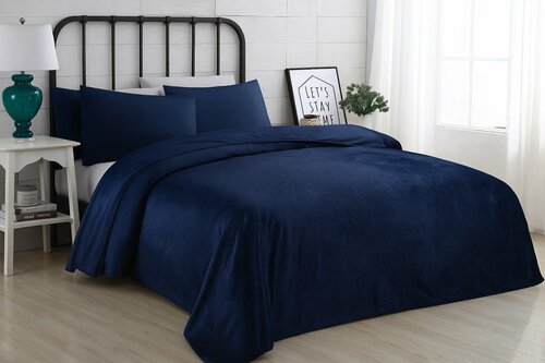 Přehoz na postel VELVET se vzorem - tmavě modrá