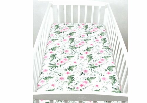 Prostěradlo bavlněné s gumkou 120/60 cm - květy