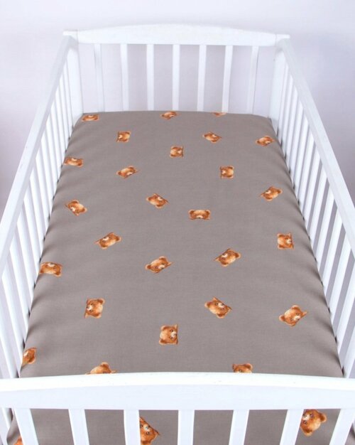 Prostěradlo bavlněné s gumkou 120/60 cm - medvídci kuk hnědí