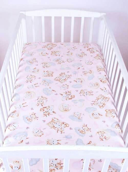Prostěradlo bavlněné s gumkou 120/60 cm - mazlíčci růžoví