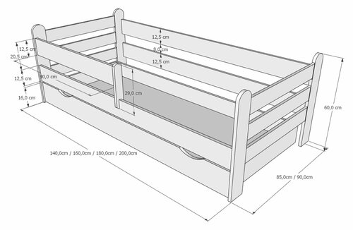 Postel Ronda 180/80 cm - bílá/ šedá + šuplík 