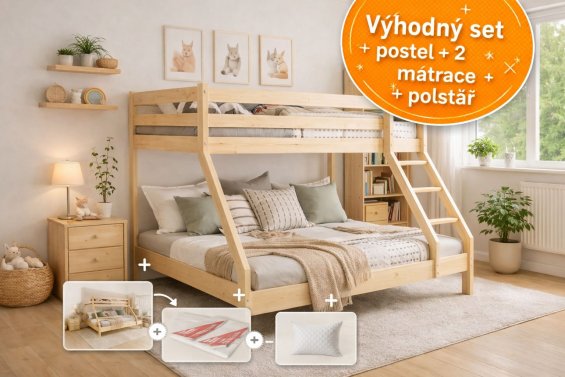 SET Postel Denis + zónová matrace Kaira 10 cm + rošty ZDARMA + dárek