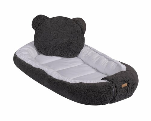 Hnízdo pro miminko s umělou vlnou vzor - bílá / šedá