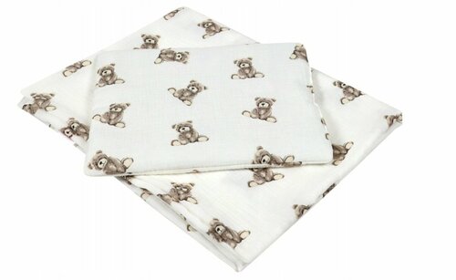 Polštářek + deka do kočárku mušelín - medvídci