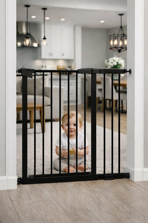 Zábrana Pupyhou 111-118 cm - dveře/schody - černá