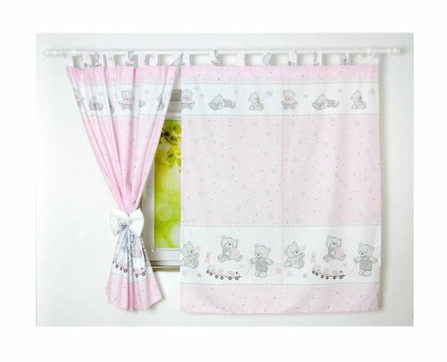 Dětské závěsy 120x160 cm méďa s vláčkem - růžová