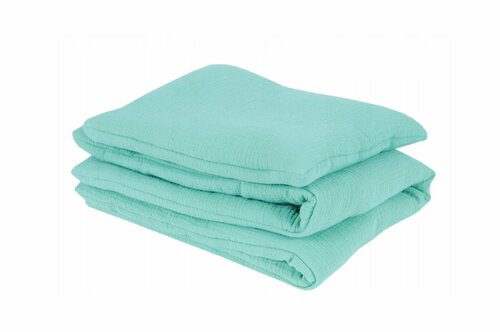 Polštářek + deka do kočárku mušelín s výplní - zelená