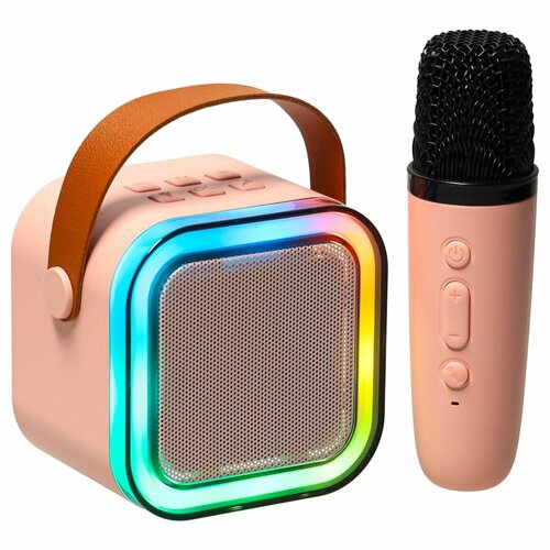 Karaoke set K12 – reproduktor s mikrofonem Bluetooth RGB (růžový)