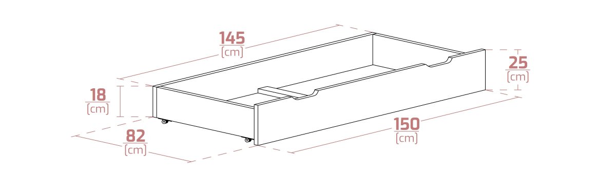 Šuplík pod postel 150 cm smrk šedý