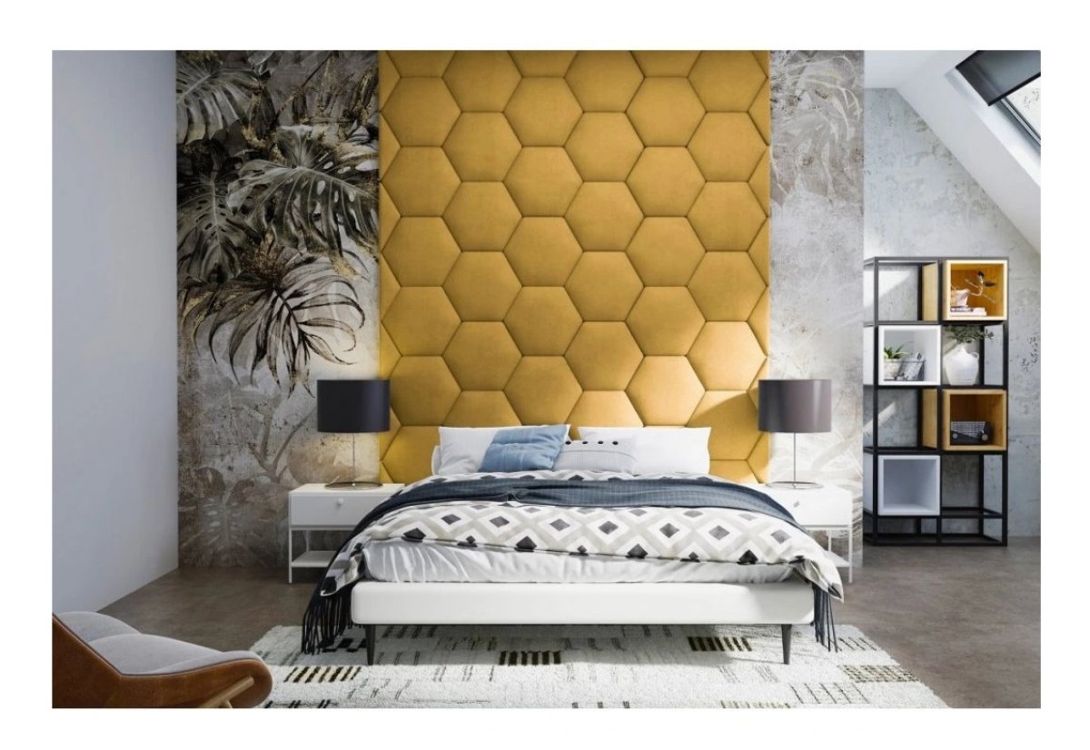Čalouněný panel Hexagon 5 cm - hořčicová 07