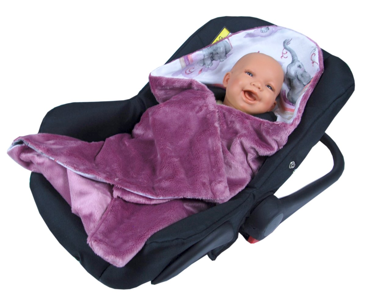 Oboustranná deka do kočárku minky 80x80 cm -sloníci