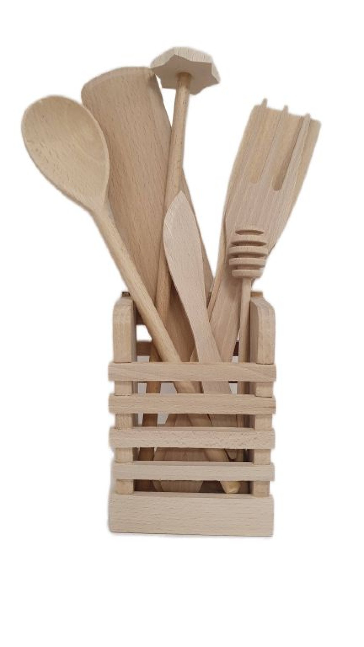 Dřevěná sada kuchyňského náčiní – 7 ks + stojan