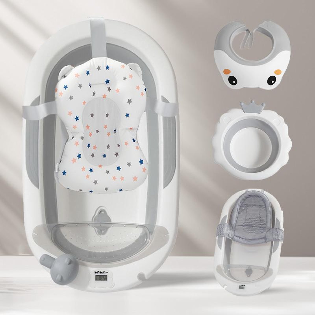 Dětská vanička PupyHou + příslušenství 7 dílů - šedá