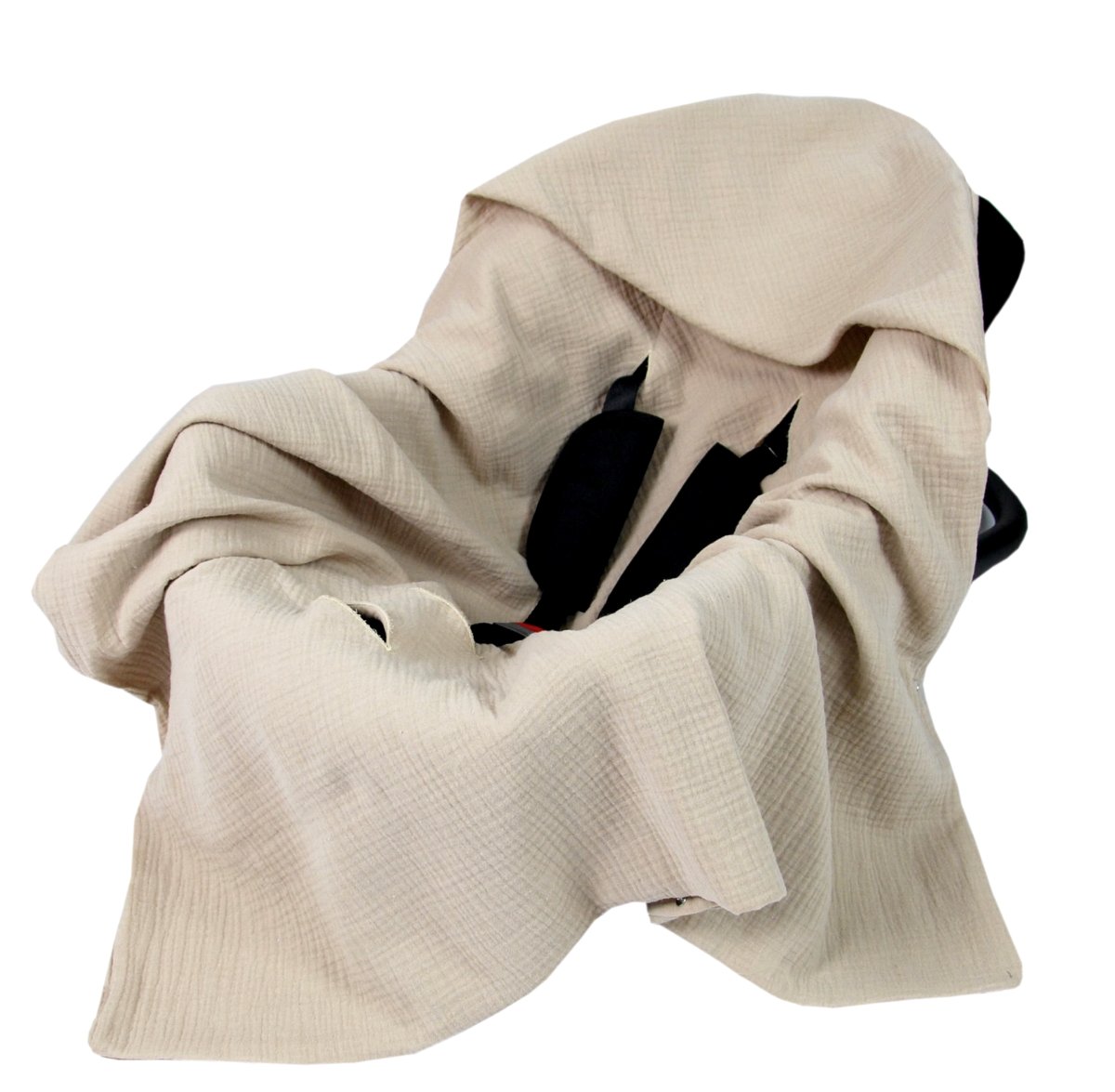 Mušelínová deka s kapucí do autosedačky 90x90 cm - béžová