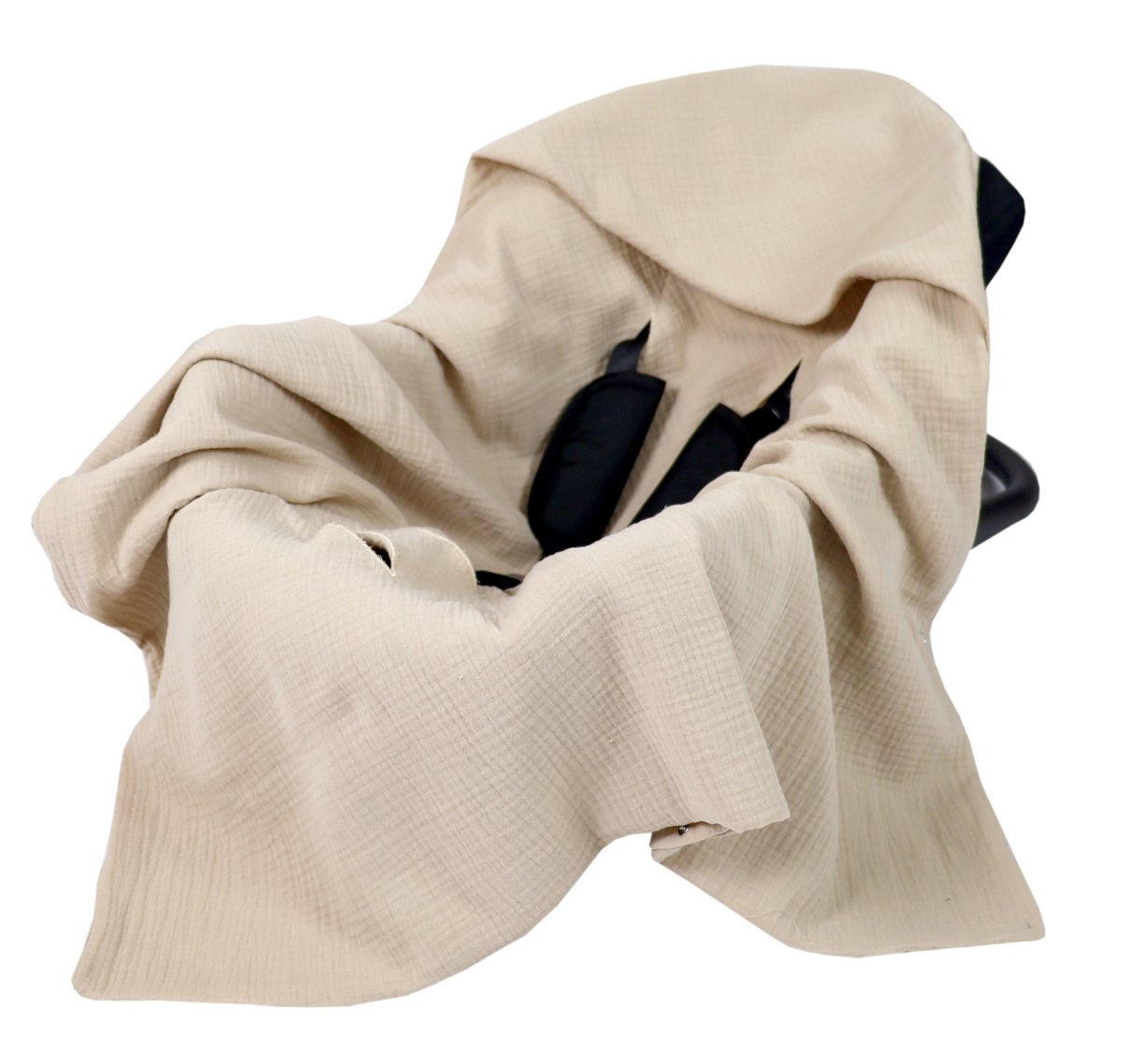 Mušelínová deka s kapucí do autosedačky 90x90 cm - béžová