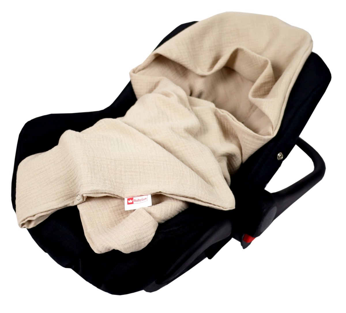 Mušelínová deka s kapucí do autosedačky 90x90 cm - béžová