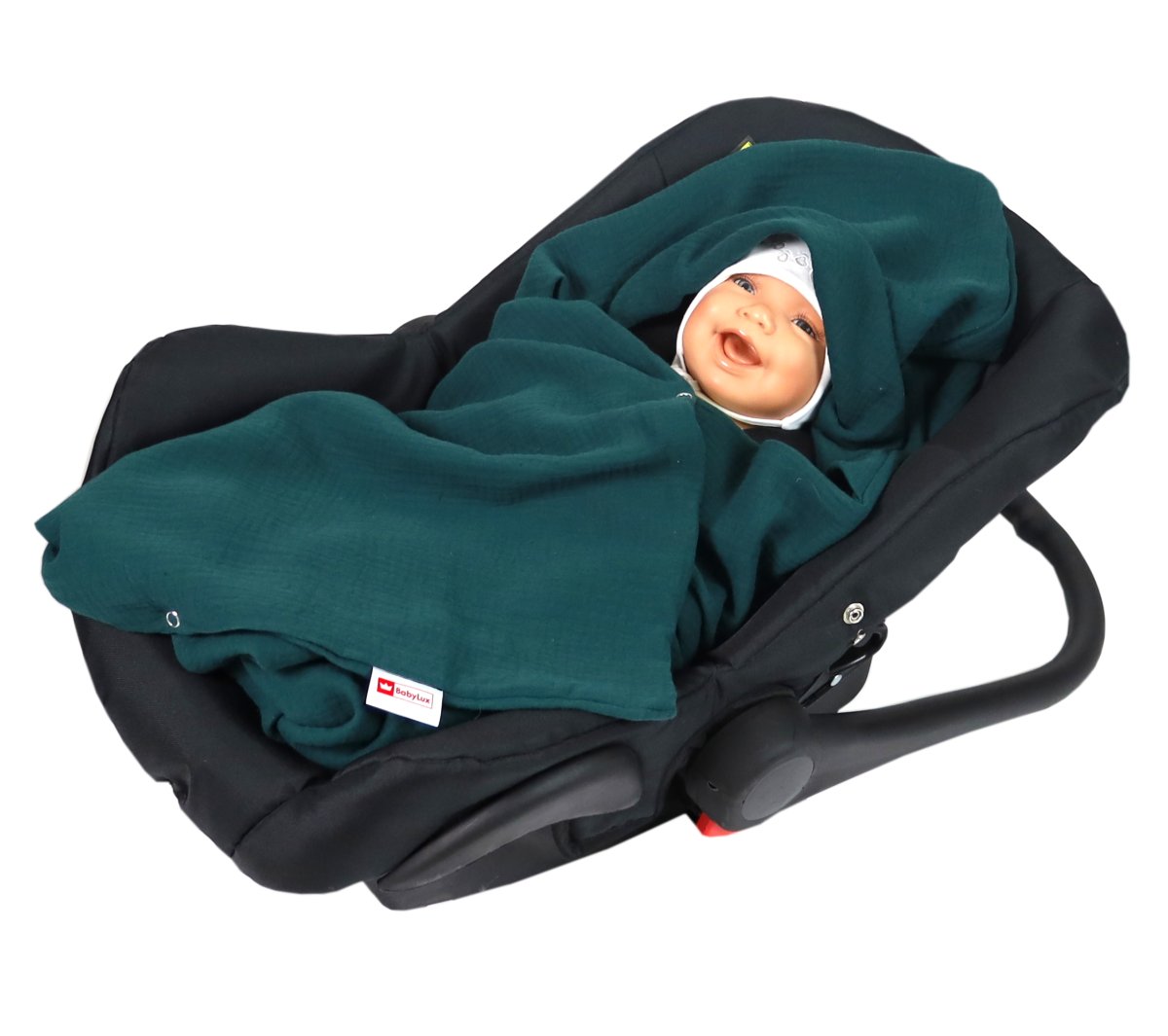 Mušelínová deka s kapucí do autosedačky 90x90 cm - tmavě zelená