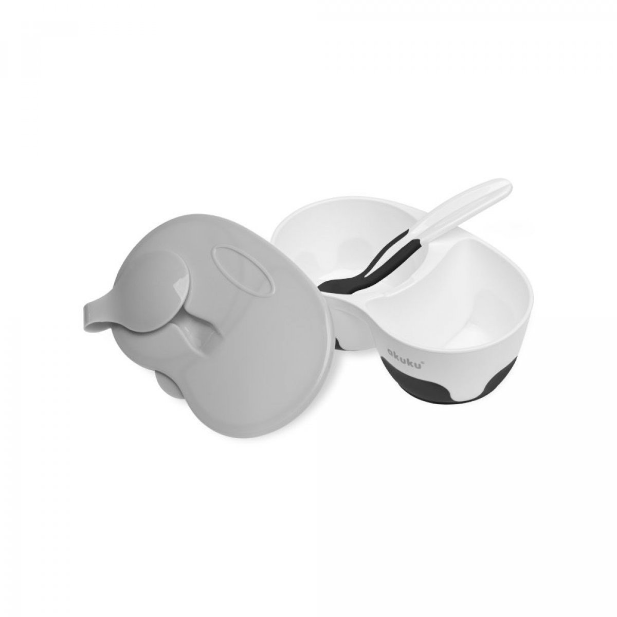 Miska dvoukomorová + lžička bílo/šedá