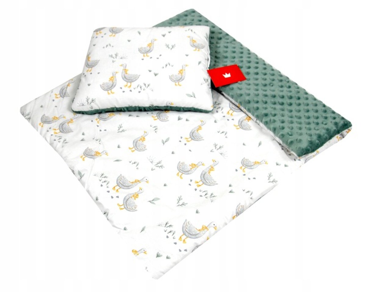 Polštářek + deka do kočárku minky - nr.131 / husy