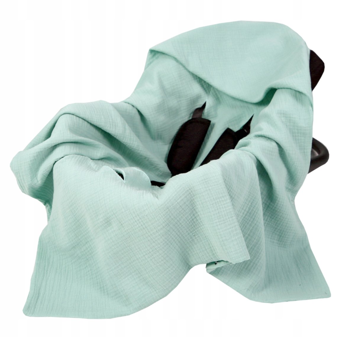 Mušelínová deka s kapucí do autosedačky 90x90 cm - šalvěj