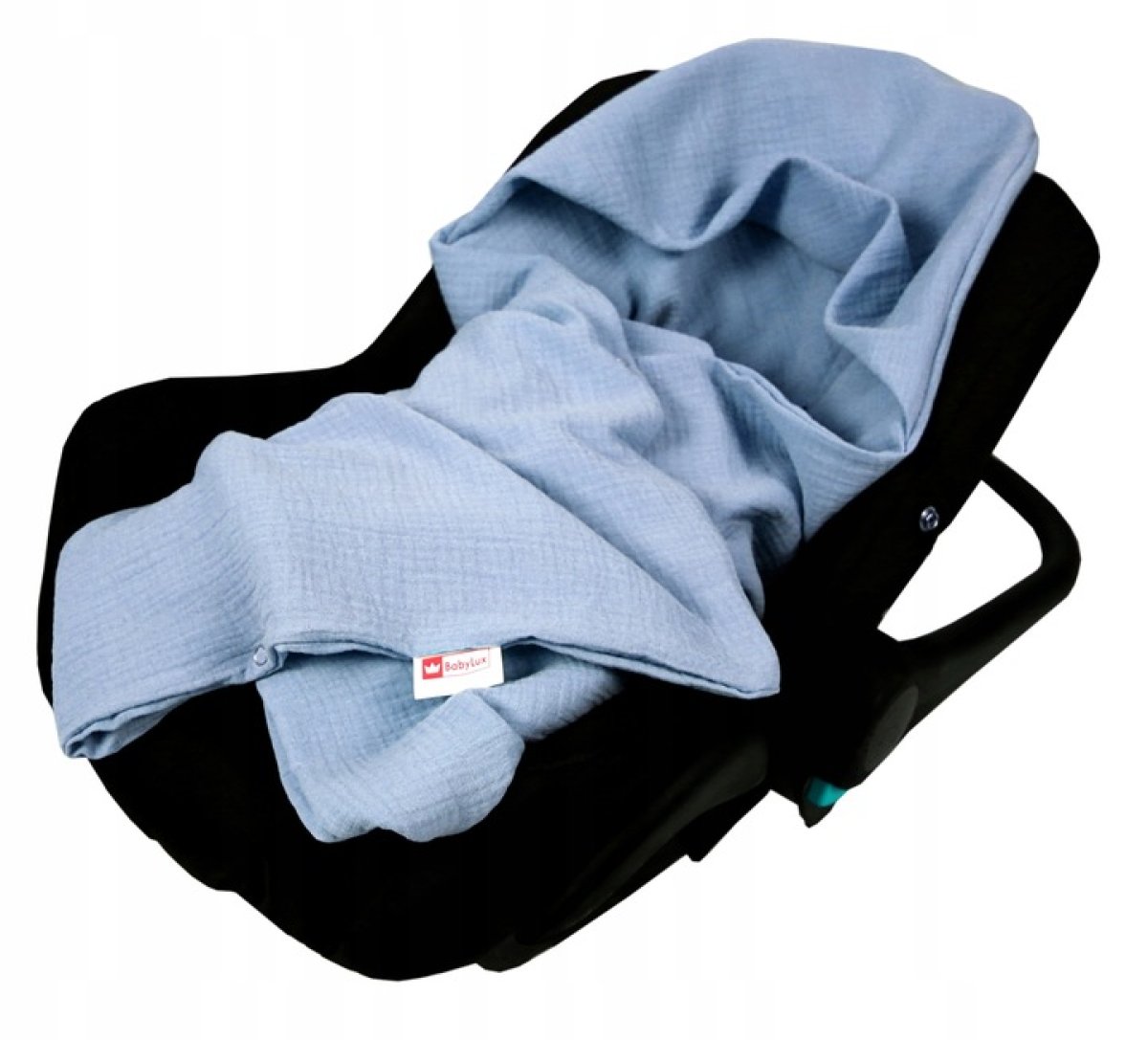 Mušelínová deka s kapucí do autosedačky 90x90 cm - modrá