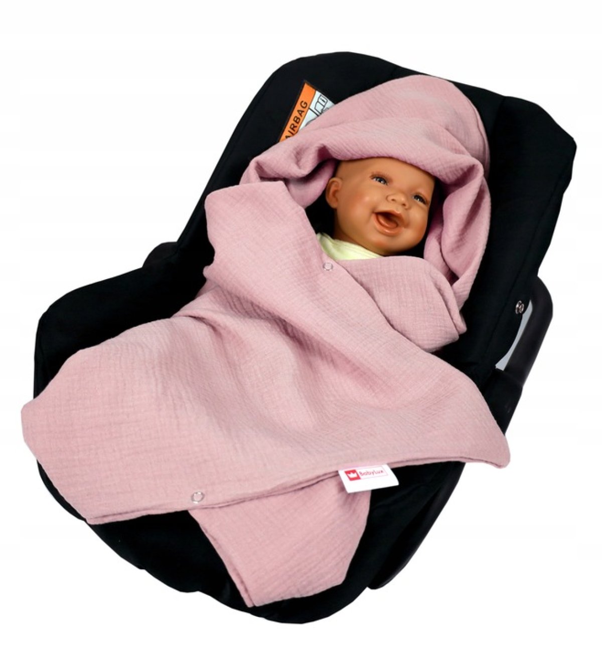 Mušelínová deka s kapucí do autosedačky 90x90 cm - růžová
