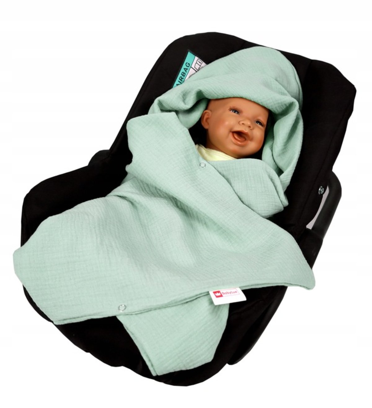 Mušelínová deka s kapucí do autosedačky 90x90 cm - šalvěj