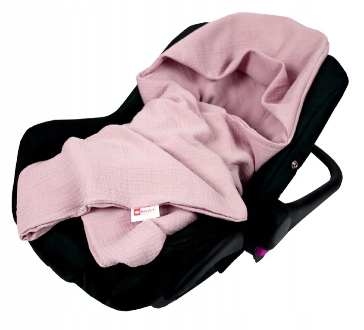 Mušelínová deka s kapucí do autosedačky 90x90 cm - růžová