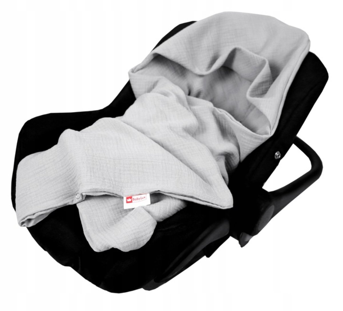 Mušelínová deka s kapucí do autosedačky 90x90 cm - šedá