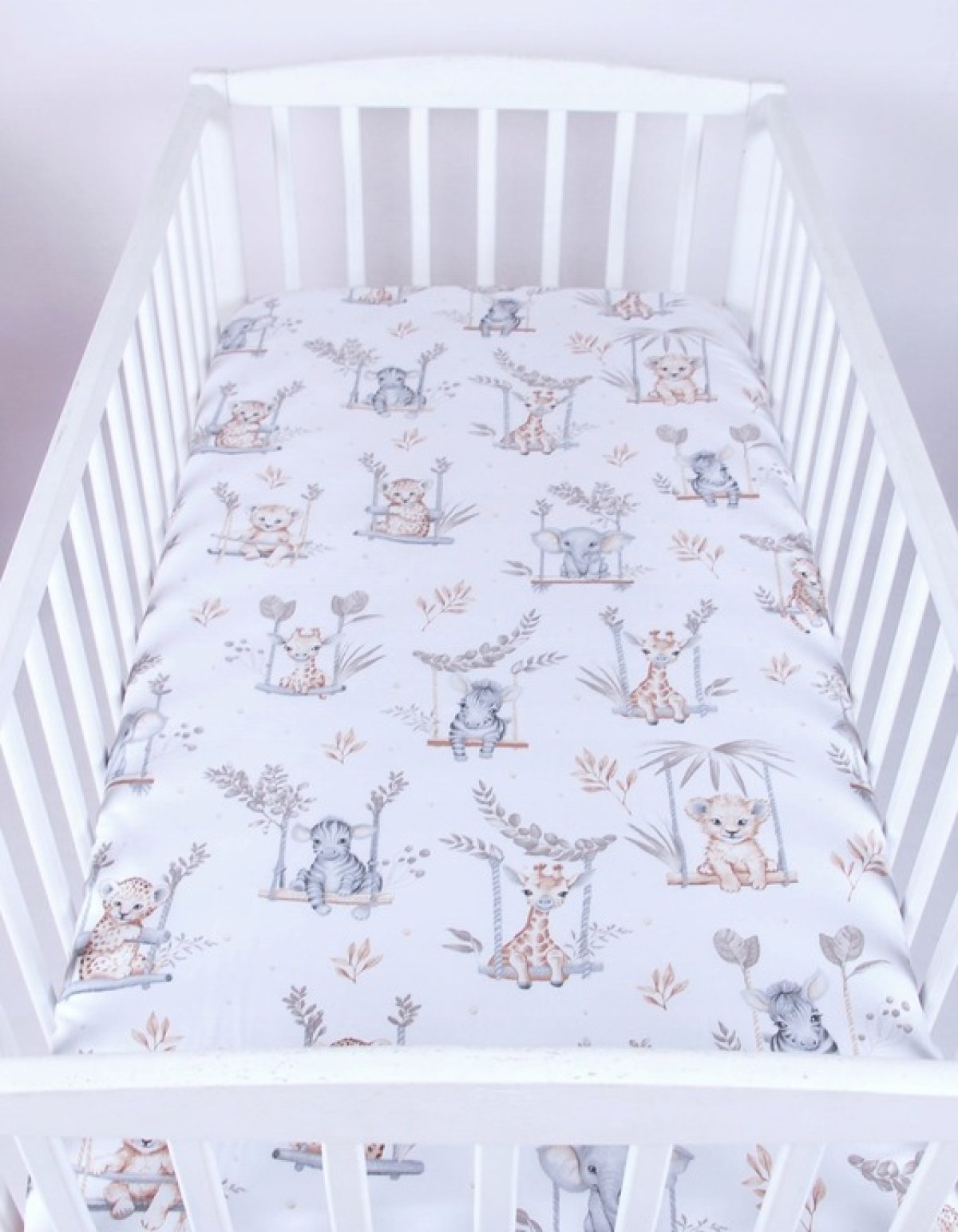 Prostěradlo bavlněné s gumkou 120/60 cm - safari na houpačce