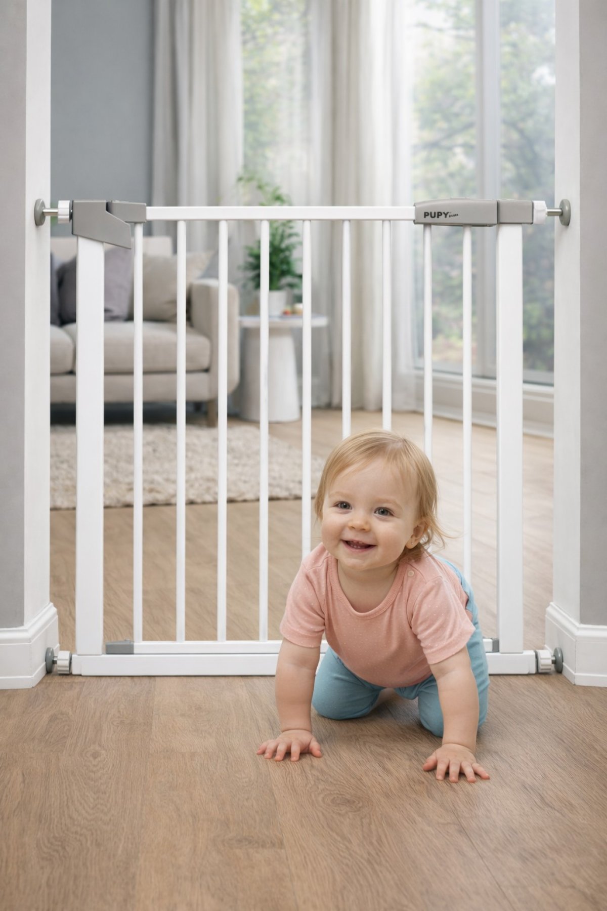 Zábrana Pupyhou 63-70 cm - dveře/schody - bílá