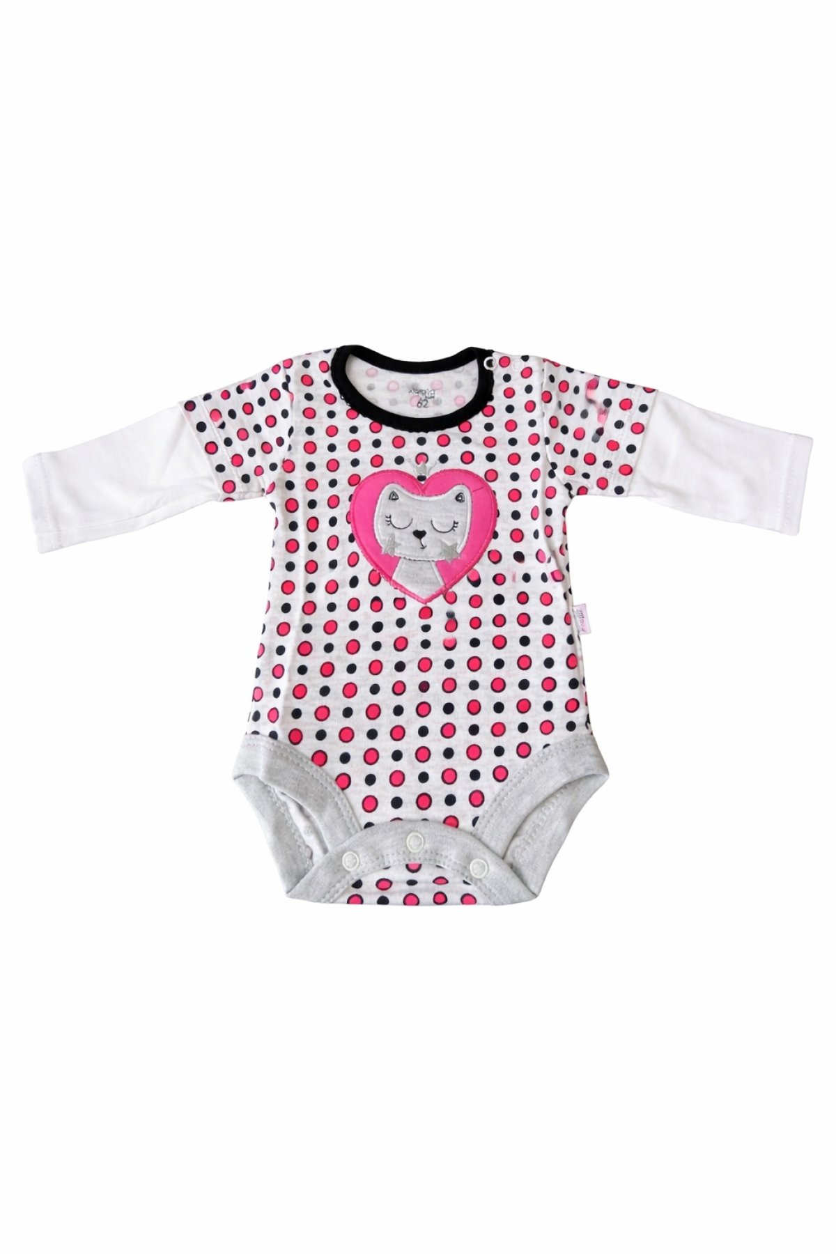 Kojenecké bavlněné body -puntík s kočkou