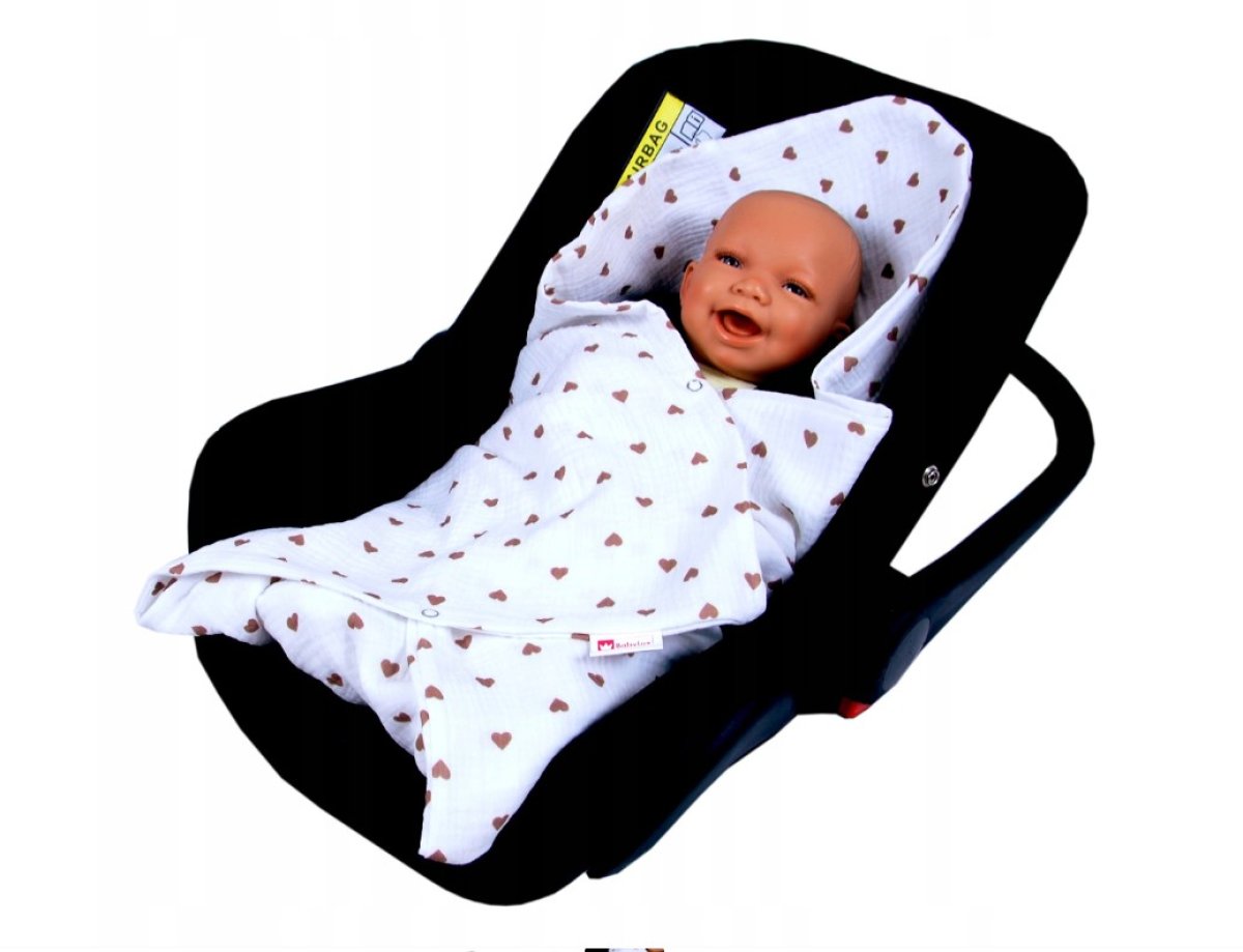 Mušelínová deka do autosedačky 80x80 cm - hnědé srdíčko