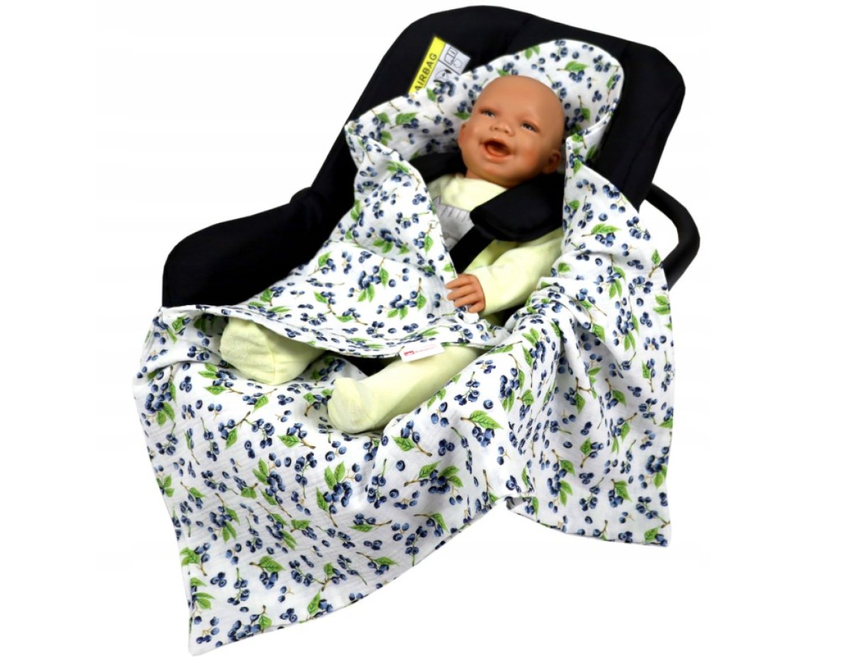 Mušelínová deka do autosedačky 80x80 cm - borůvky