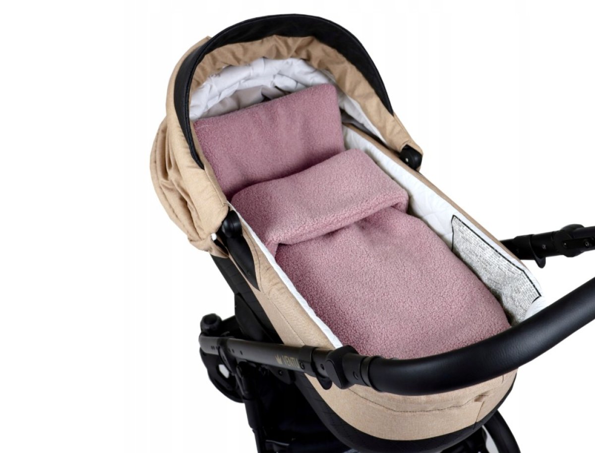 Set polštář a deka do kočárku z bouclé - růžová
