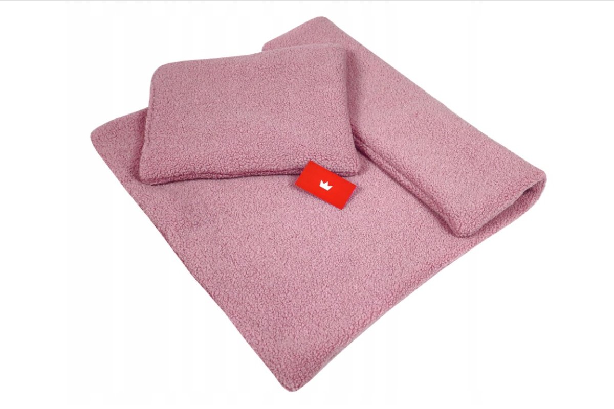 Set polštář a deka do kočárku z bouclé - růžová