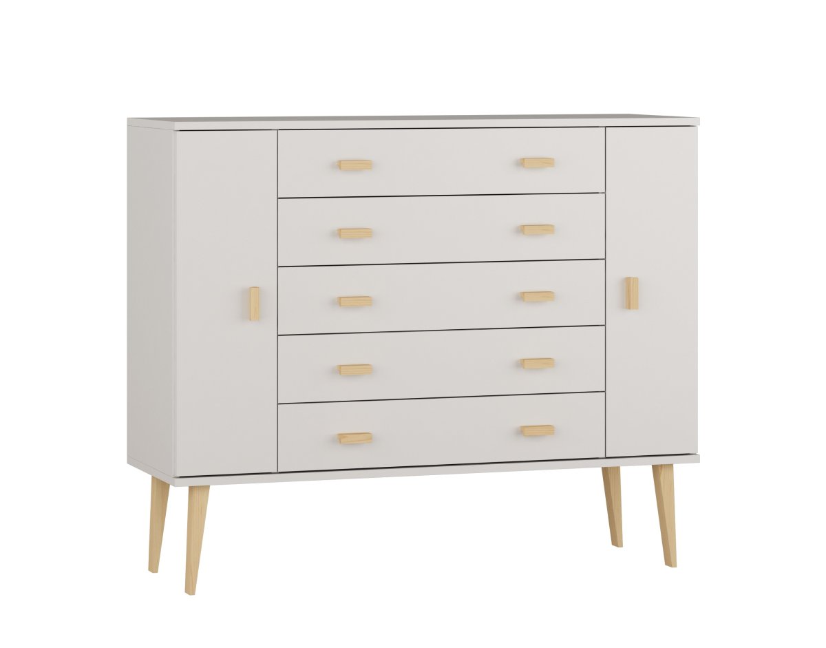 Komoda z masivu borovice Nord K3/5S 155/109/42 cm / bílá