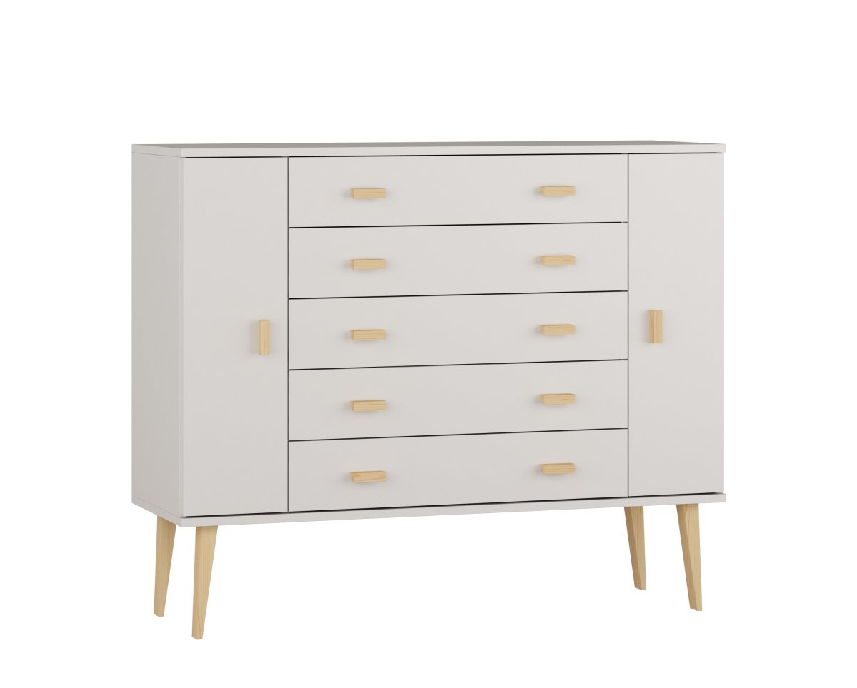 Komoda z masivu borovice Nord K3/5S 175/109/42 cm / bílá