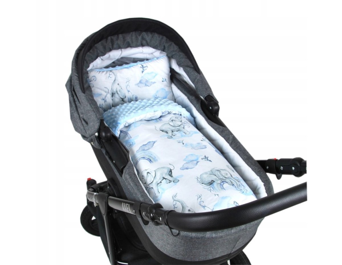 Polštářek + deka do kočárku minky - slůně modrá 