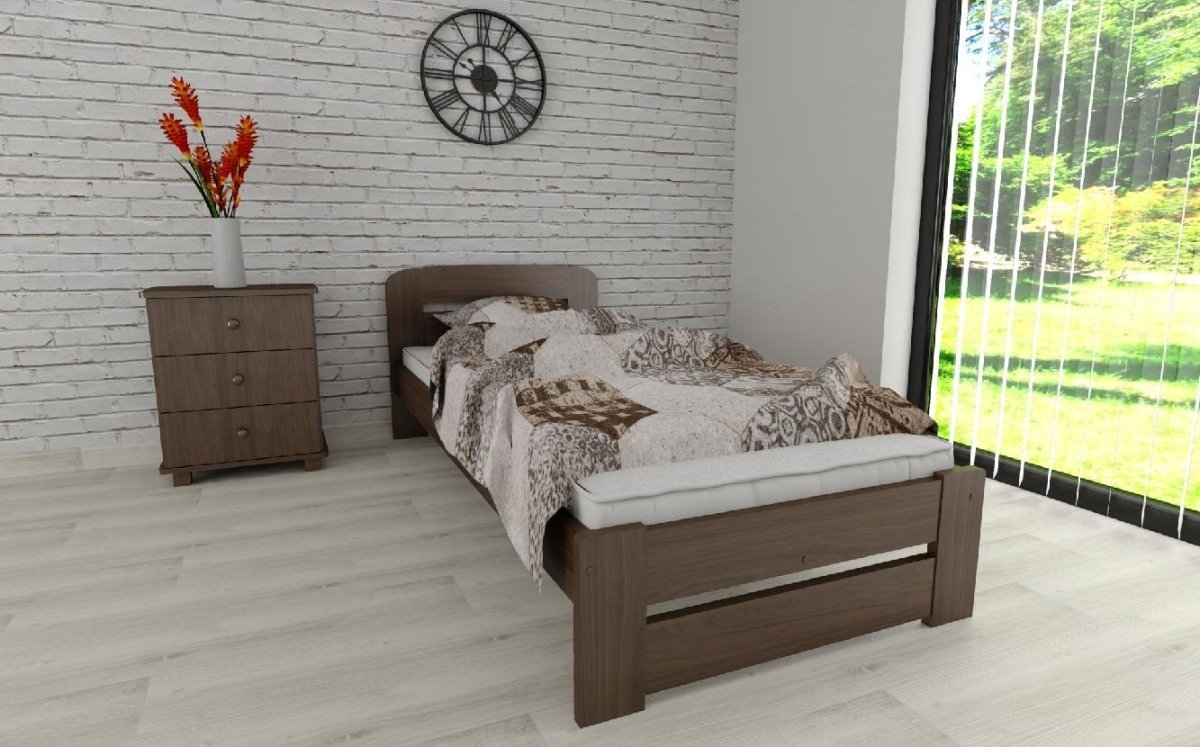 Postel z masivu borovice Petra 90x200 cm ořech + rošt ZDARMA