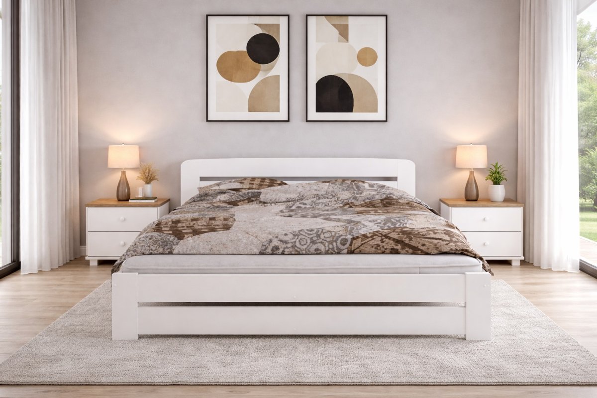 Postel z masivu borovice Petra 160x200 cm bílá + rošt ZDARMA