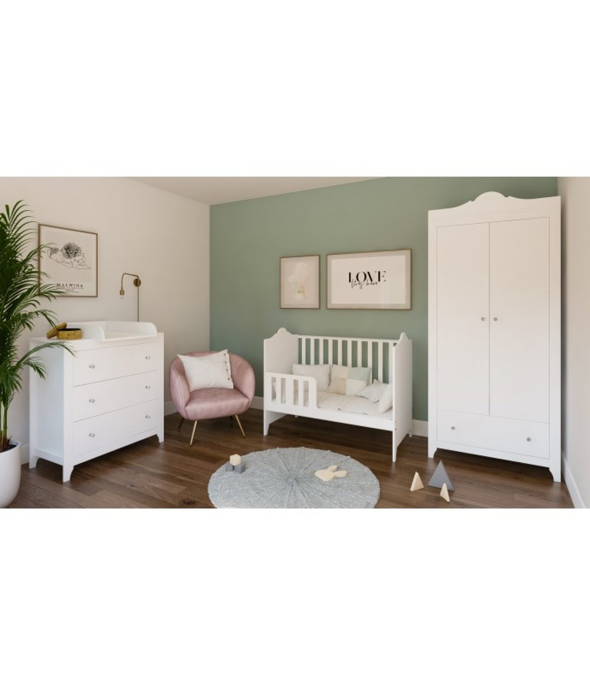 Postýlka 120/60 cm Gilda - bílá - 2v1 