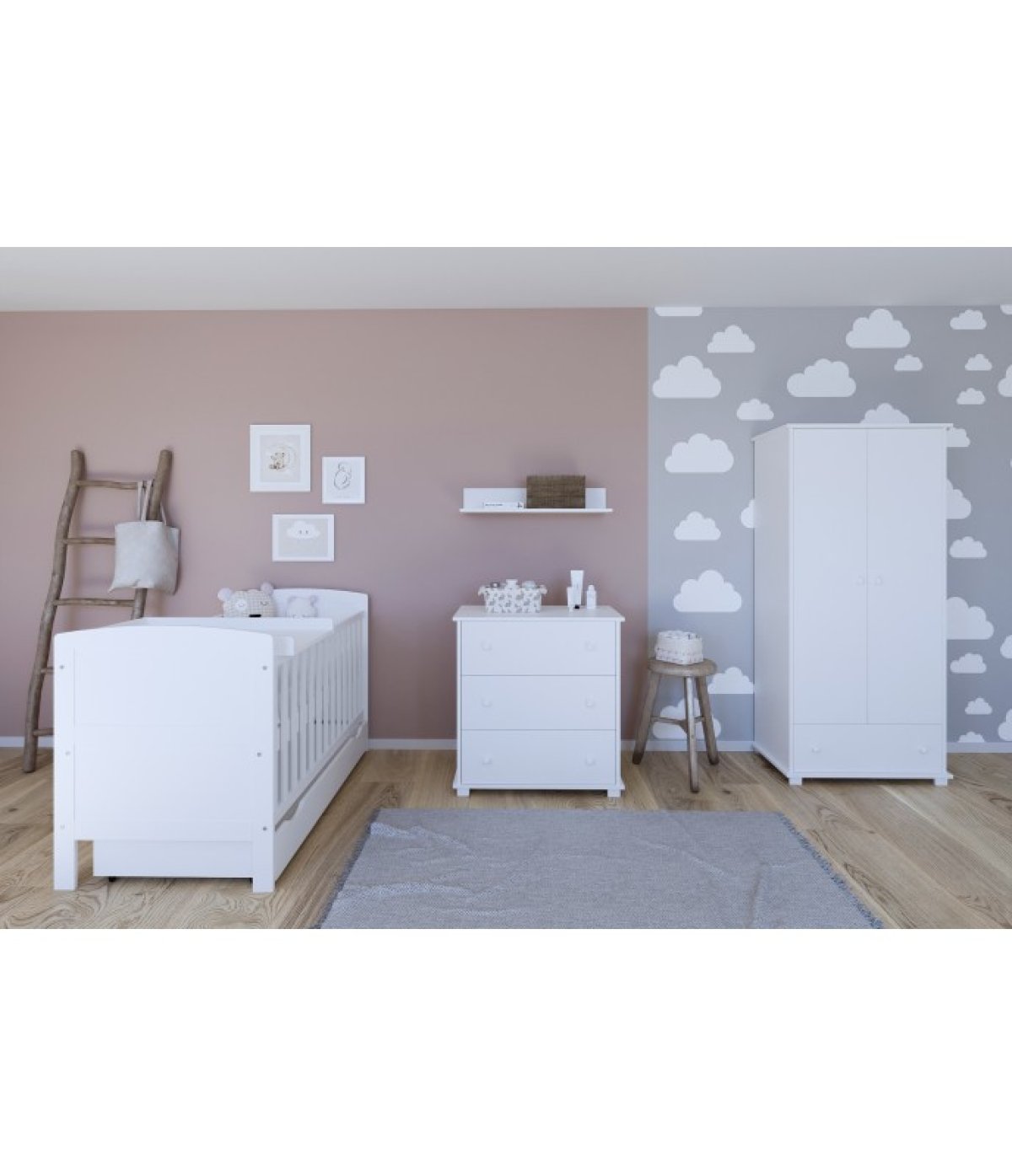 Postýlka 140/70 cm Felix - bílá - 3v1 se šuplíkem