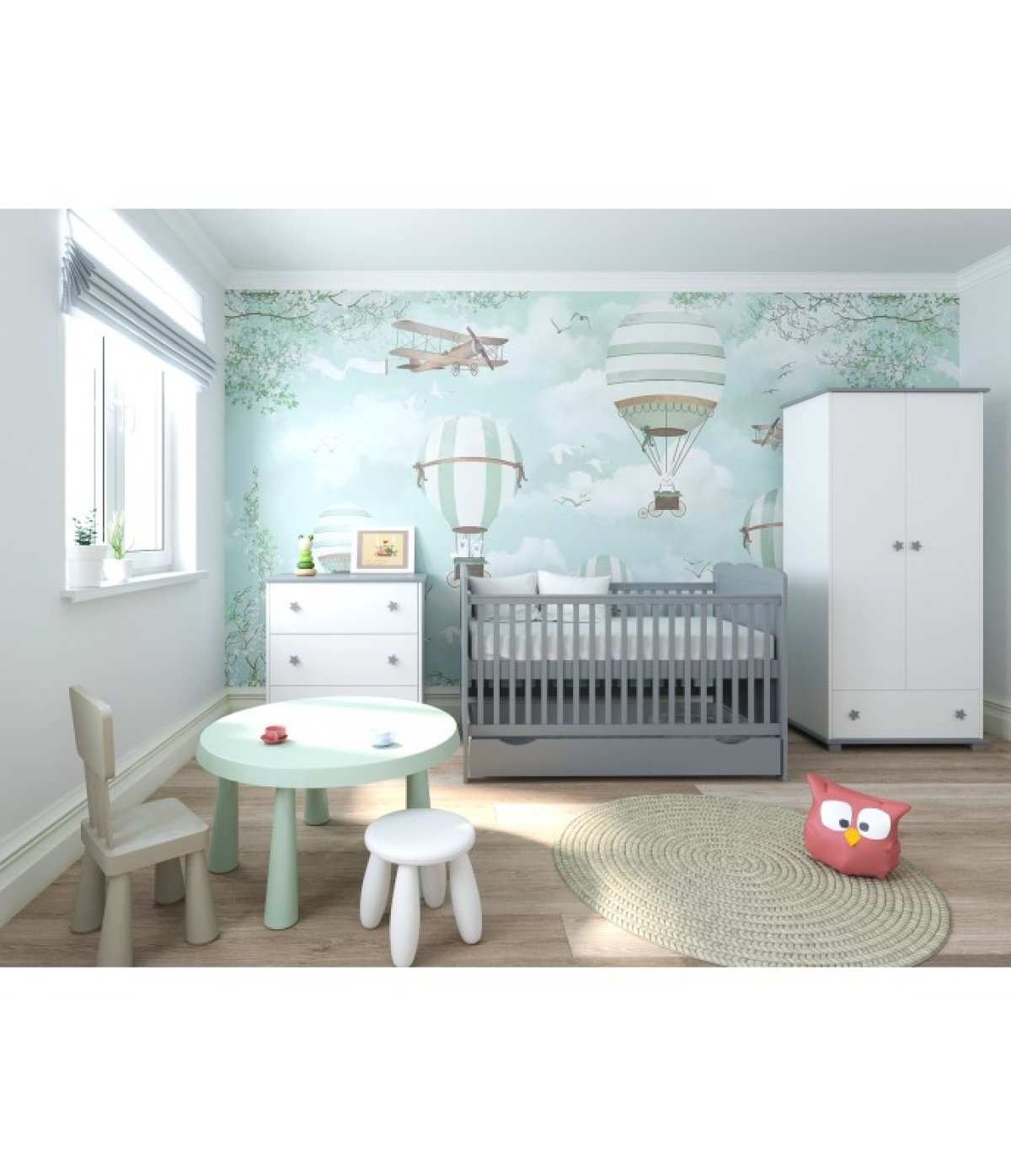 Postýlka 140/70 cm Inge - šedá - 3v1 se šuplíkem