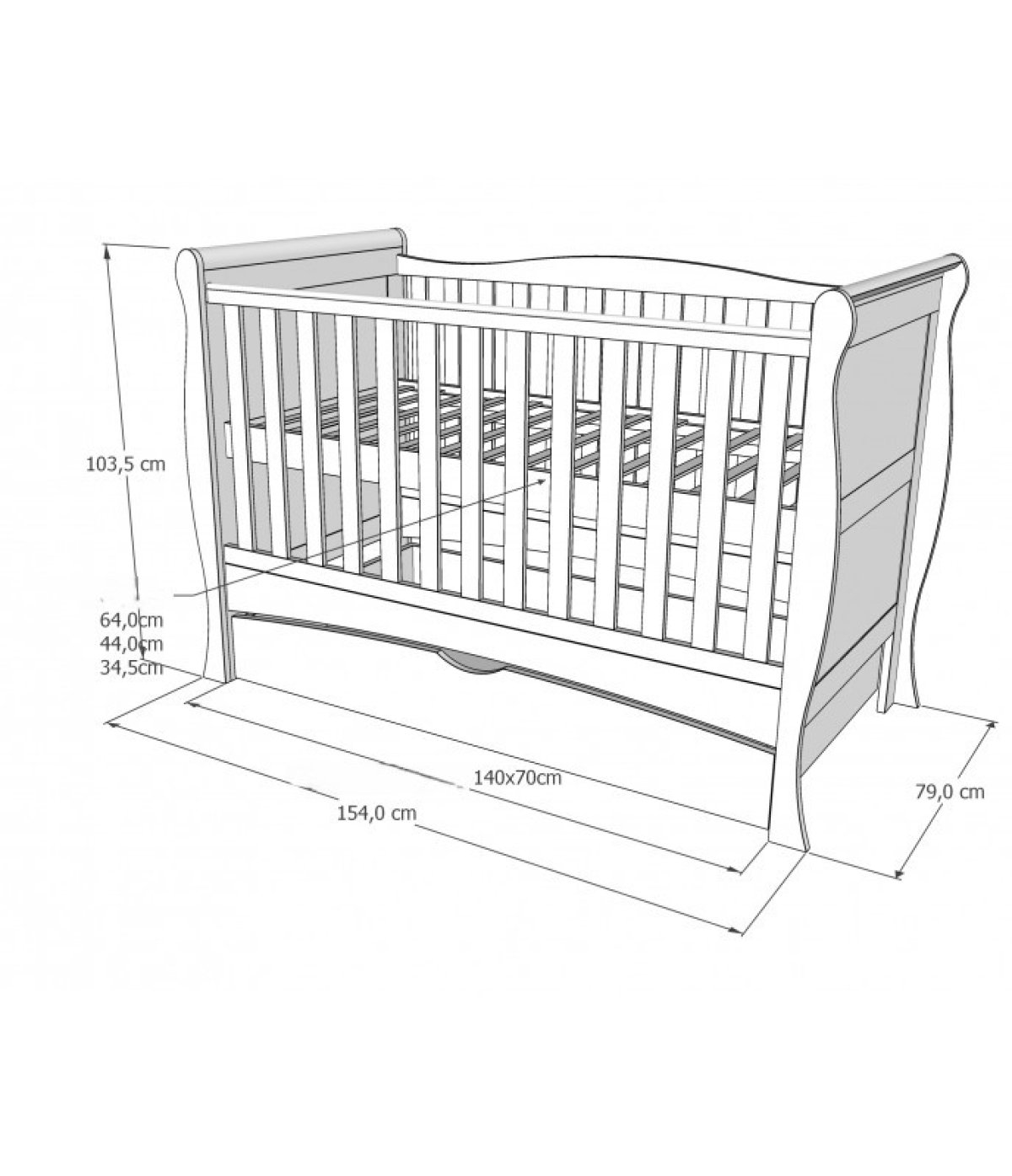 Postýlka 140/70 cm Margit - šedá - 3v1 