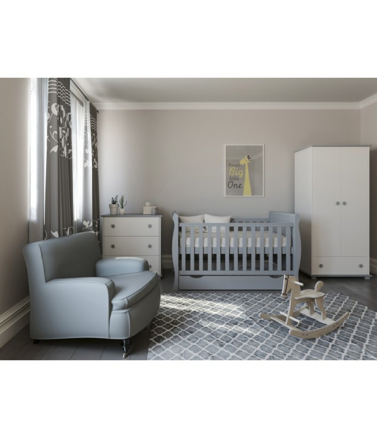 Postýlka 140/70 cm Francesca - šedá - 3v1 se šuplíkem