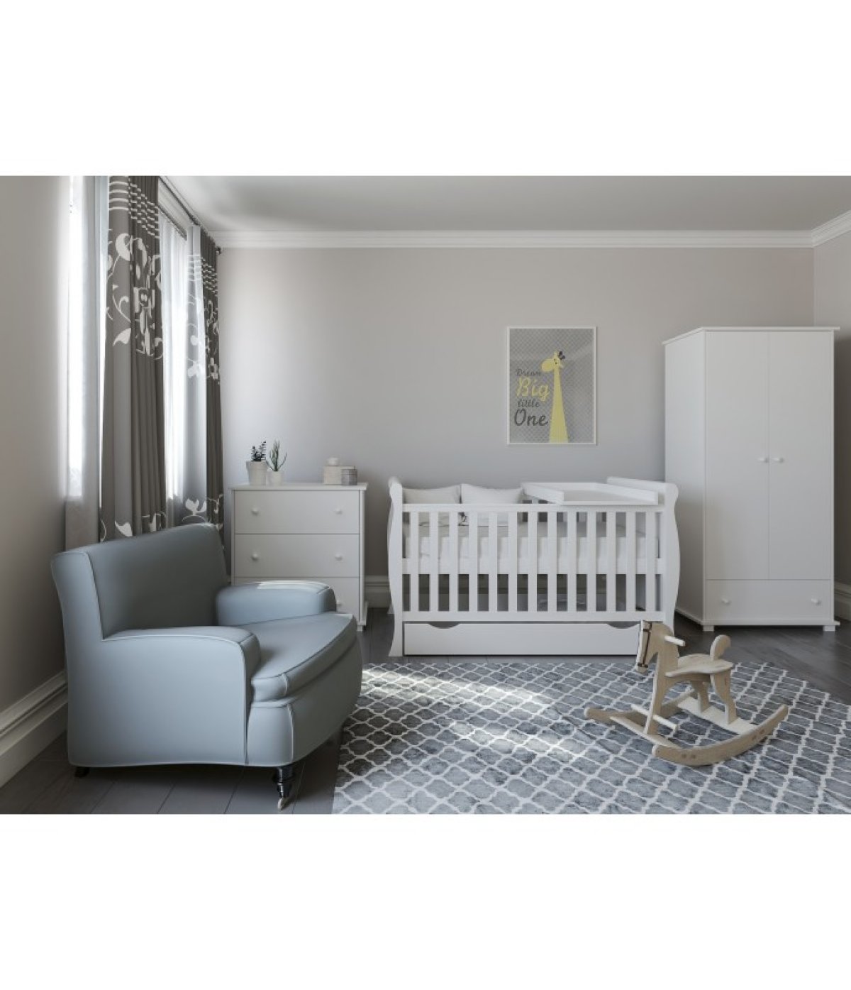 Postýlka 140/70 cm Francesca - bílá - 3v1 se šuplíkem