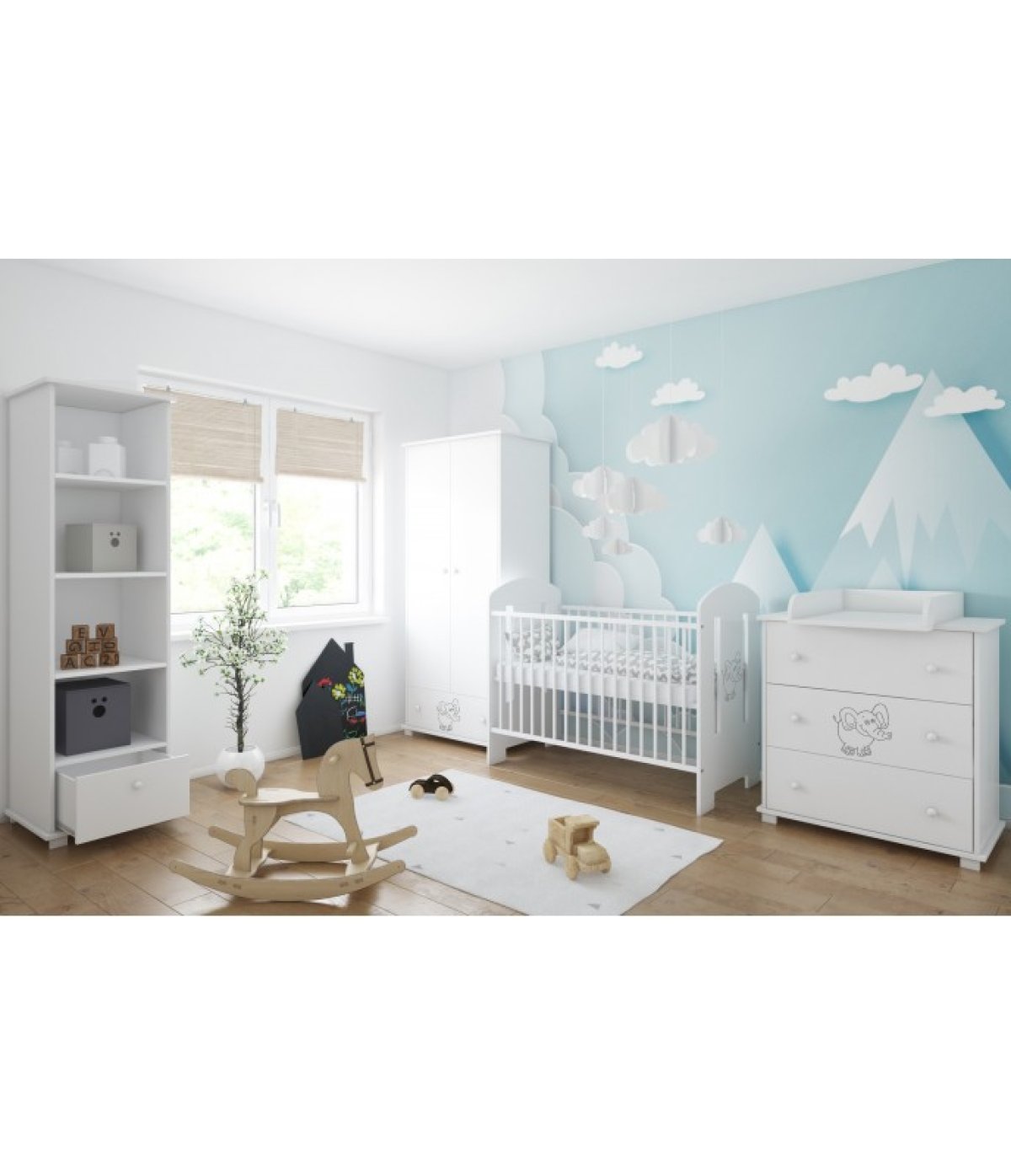 Postýlka 120/60 cm Gloria - bílá / Slon 